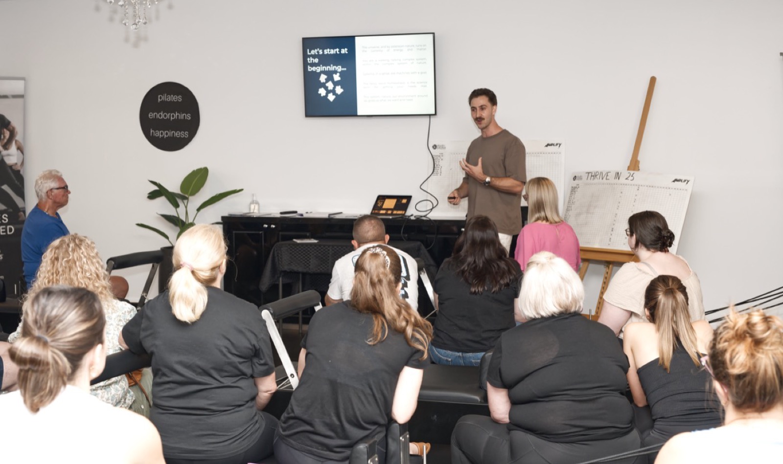 A room of women at a Leiful workshop, seen from behind